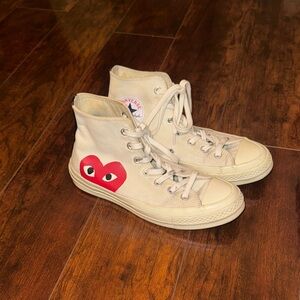 Converse Comme Des Garçons Cream High-Tops with Red Heart Design